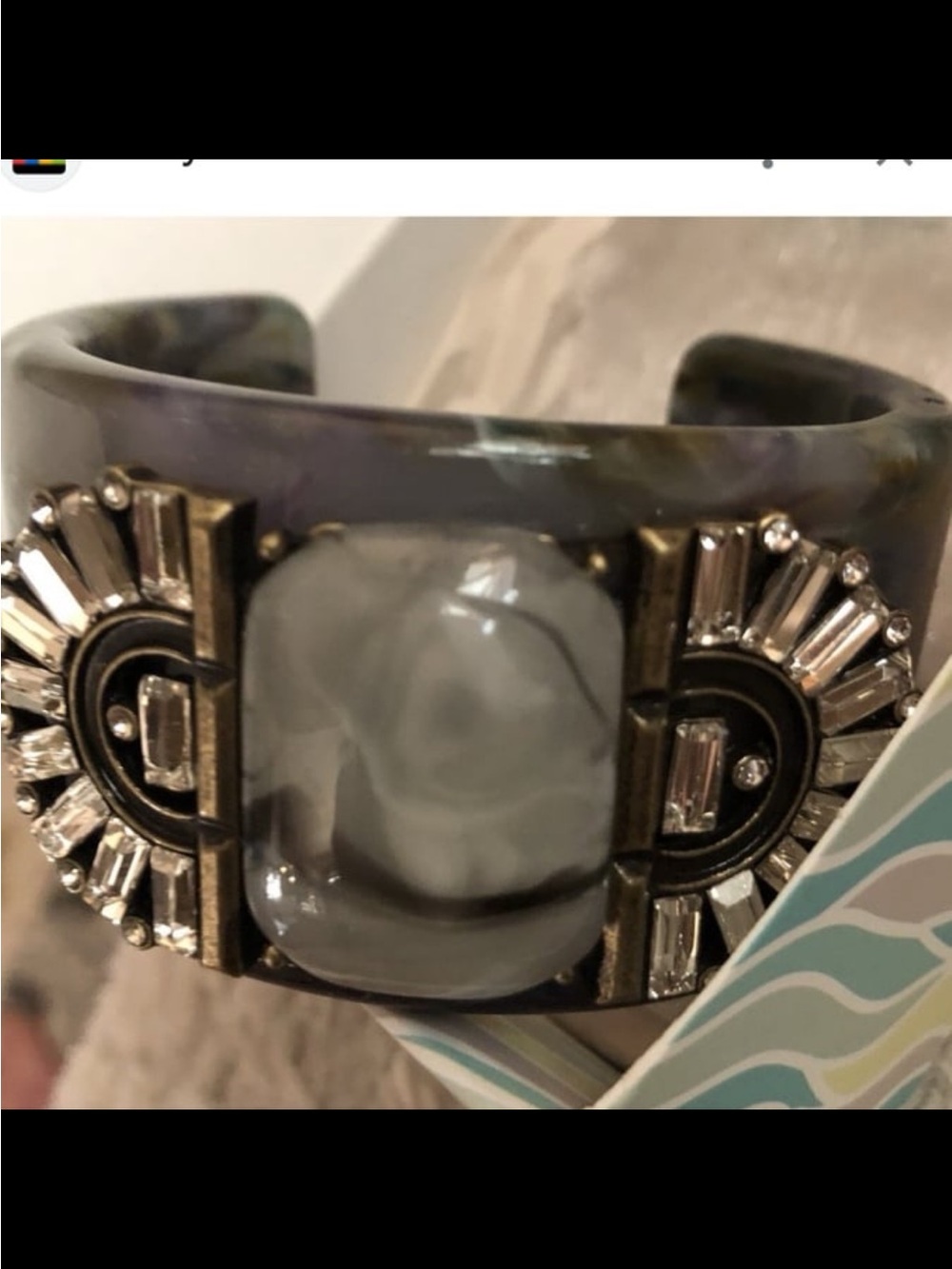 Plunder Purple and Gray Statement Cuff Bracelet with Crystal Accents